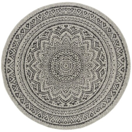 Safavieh 4 x 4 ft. Courtyard Power Loomed Round Area Rug; Light Grey & Black CY8734-37612-4R